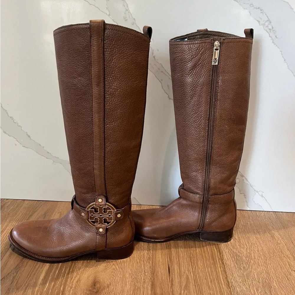 Tory Burch size 8 Amanda Boot Pebbled brown leather. Knee high riding boots